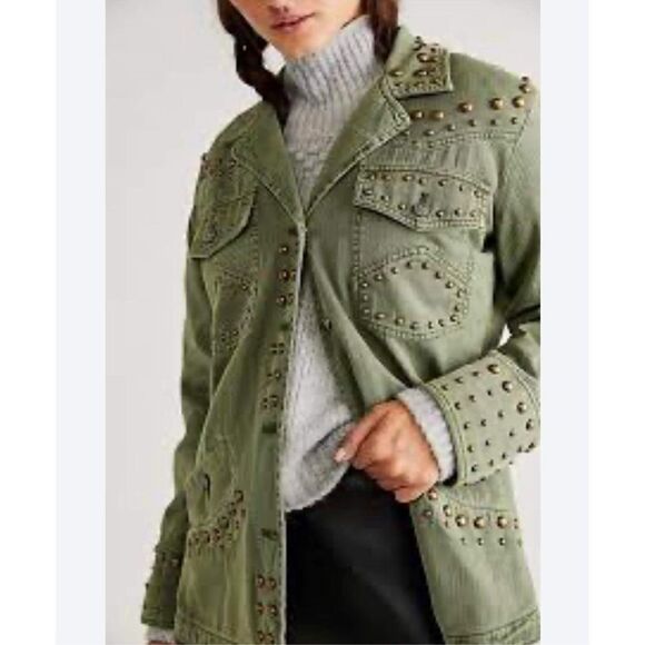 New Free People Rock and Stud Shirt Jacket Army Green Size XS, - Picture 1 of 10